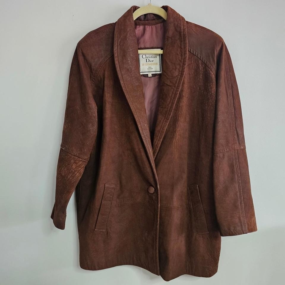 Vintage Christian Dior Leather Jacket Mens L Brown Blazer Coat 80s 90s Retro
